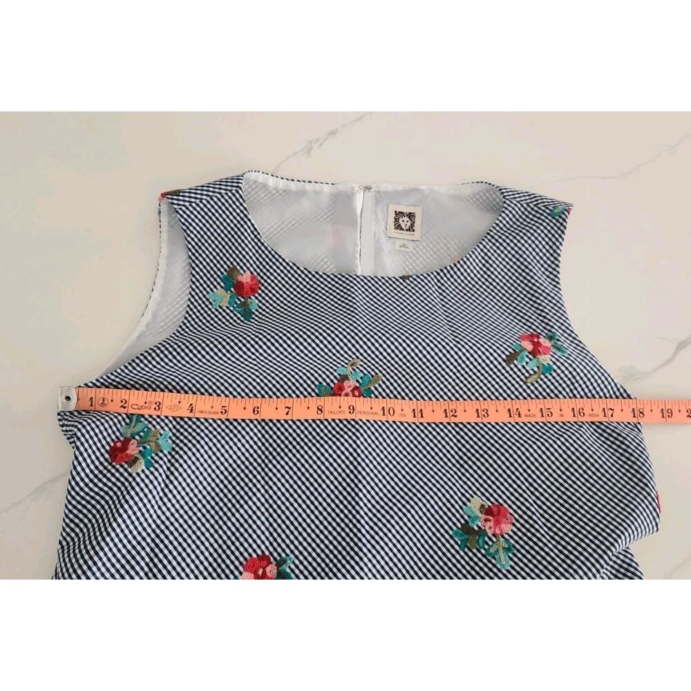 Anne Klein Size 10 Midi Dress Gingham Embroidered Flower Spring Country Picnic - Picture 6 of 7